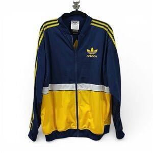 Vintage 90s Adidas Originals Track Jacket Trefoil | XL | Navy Yellow